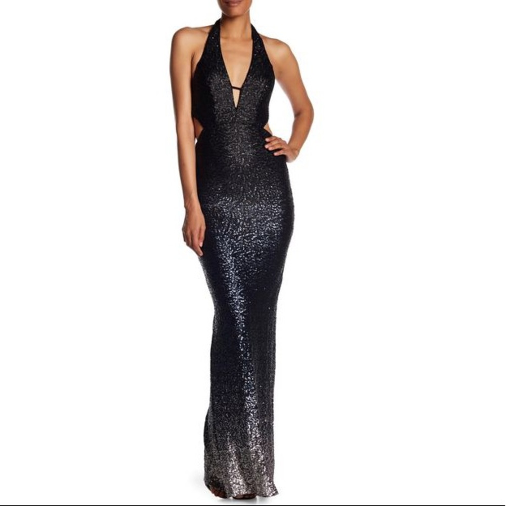 NWT ✨ Ombre Deep V neck Halter Sequin Evening Dress